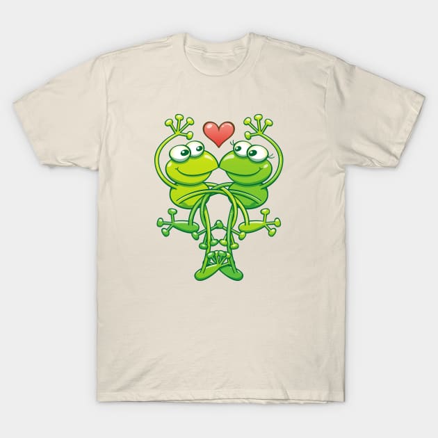 Sweet couple of green frogs intertwining their arms and legs while madly falling in love T-Shirt by zooco